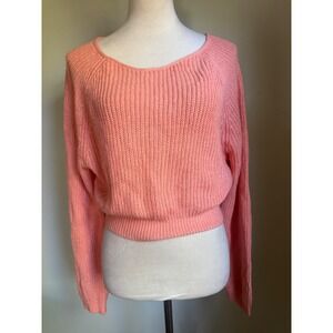 Billabong Coral Pink Cropped Sweater Large boho surf y2k cottage bohemian